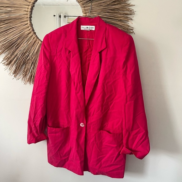 Saks Fifth Avenue vintage pink silk Blazer with Notched Lapels and Relaxed Fit - Picture 1 of 4